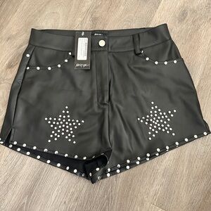 Nasty Gal Black Faux Leather Studded Star Shorts